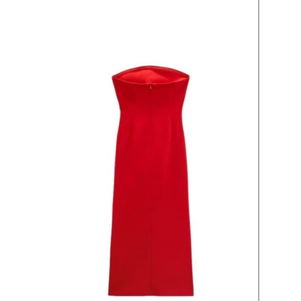 ZARA  MIDI DRESS WITH GATHERING RED SIZE S | 3254/663 - Picture 3 of 4